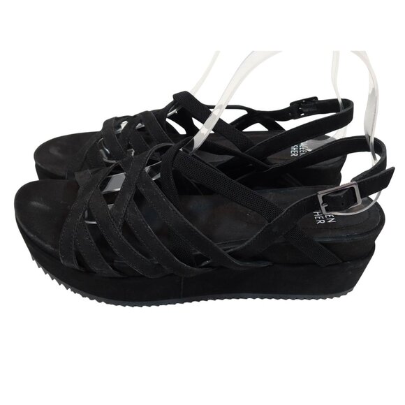 EILEEN FISHER Suede Platform Strappy Sandals Size 8.5 Black Casual Summer - Picture 4 of 11
